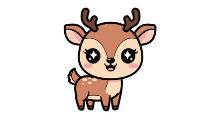 Fototapeta premium Cute cartoon deer character with big eyes and smiling expression 