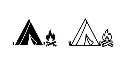 Outdoor camping tent and campfire icon set for adventure and hiking © MdDelowar