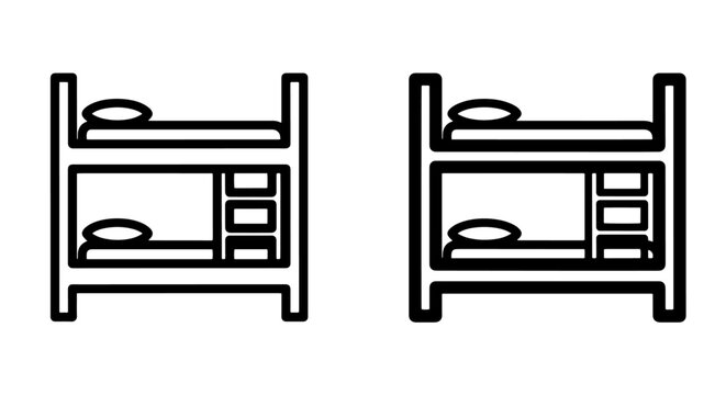 Double bunk bed icon set for hostel dormitory and shared bedroom furniture
