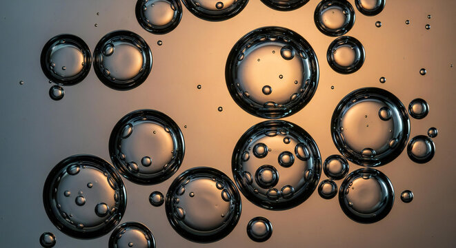 A macro illustration of water drops on a black background designed as a collection of round plastic clothing buttons and isolated fashion icons