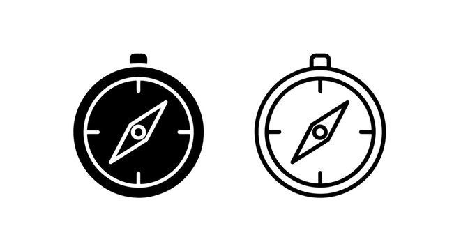 Navigation compass icon set for travel and orientation graphic design