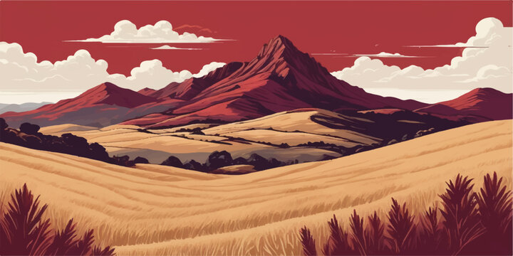 A scenic desert mountain landscape with sandy hills, rocky valleys, and a winding road under a cloudy sunset sky