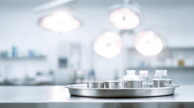 highkey. A sterile and clean medical setting with an empty surgical tray under focused lighting. STEM education sheets, lab safety posters, designed for STEM education and laboratory safety posters.