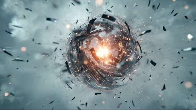 Abstract Energy Orb Explodes into Shards and Particles