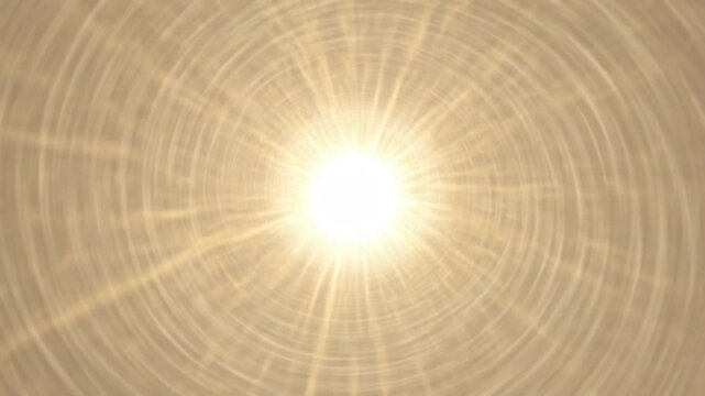 Bright sunburst with rays and lens flares on a beige background with a circular pattern.