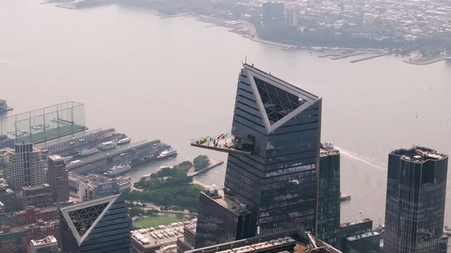 High Altitude NYC Aerial perspective of people at the Edge Observation Deck