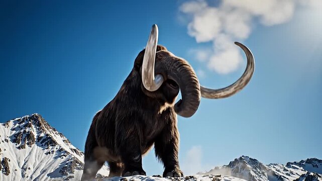 Woolly Mammoth Roaring on a Snowy Mountain Peak