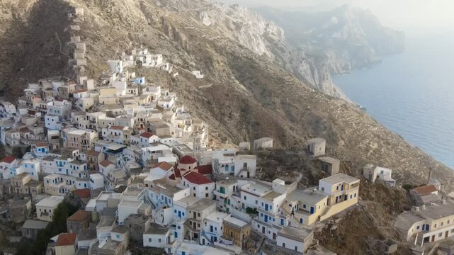 Aerial view of the traditional village of olympos on the greek island of karpathos greece