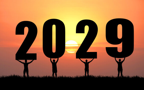 The year 2029 silhouette with the sunset in the background. A symbol of planning and progress.