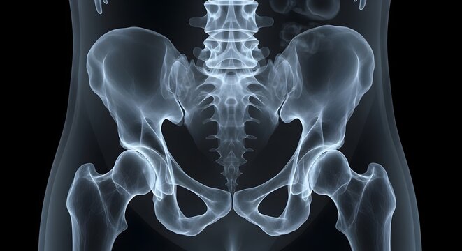 Human pelvis and sacrum x ray image showing detailed bone structure