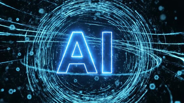 Futuristic Artificial Intelligence Concept with Glowing Blue AI Text Inside a Digital Sphere for Technology Presentations.