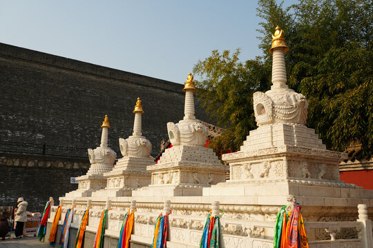 Guangren Temple Buddhist Stupas with Prayer Ribbons