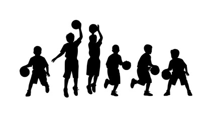 Obraz premium Kids basketball player silhouette collection young athletes playing basketball vector set