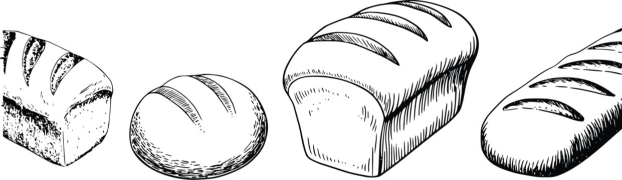 Black and White Bread Loaf Vector Illustration