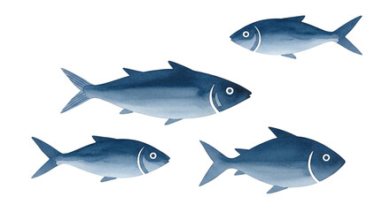 Fototapeta premium school of blue fish swimming on white background