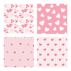 Set of seamless patterns with hand drawn doodle hearts in different styles romantic backgrounds collection for valentine day wrapping paper textile print wallpaper packaging and social media design © Marina Storm