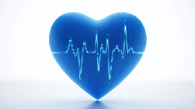 Blue heart with ecg line.