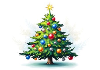 Fototapeta premium A colorfully decorated christmas tree with star on top