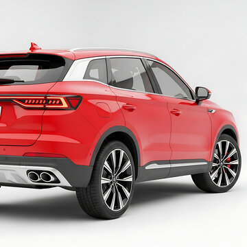 Red S U V car rear view studio shot vehicle automotive