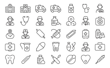 Naklejka premium Healthcare medical icons outline graphic medical symbols and elements