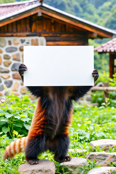 ホワイトボードを持って告知するレッサーパンダ | A red panda making an announcement with a whiteboard Generative AI