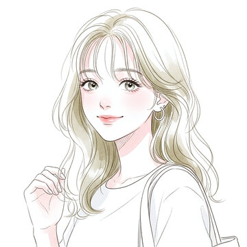 水彩イラスト｜金髪・ロングウェーブの女性