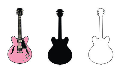 Naklejka premium Three electric guitars in different colors and styles