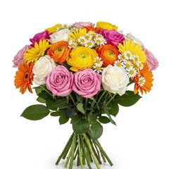 Naklejka premium Vibrant bouquet of mixed flowers with roses and daisies in full bloom