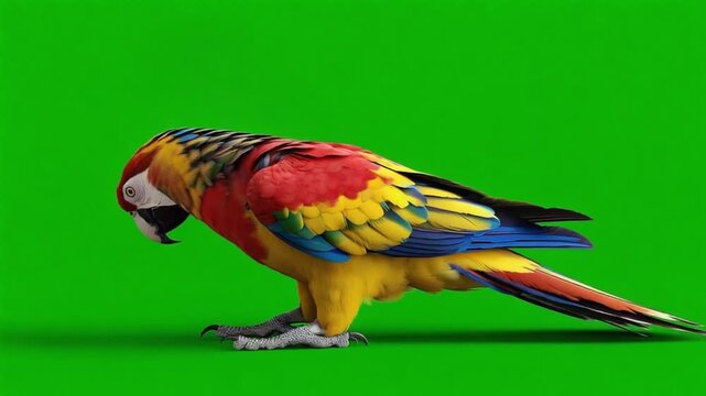 Colorful macaw parrot on green background
