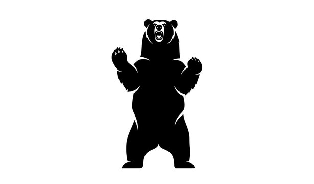 Standing bear silhouette in aggressive action pose wild animal vector isolated on white background