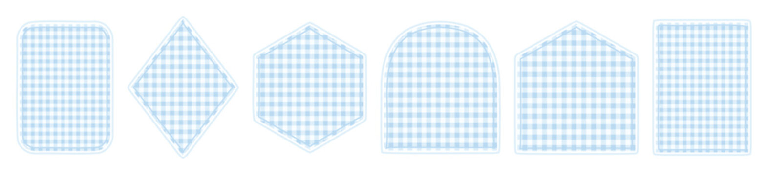 Set of Hand Drawn Blue Gingham Check Geometric Frames with Decorative Borders and Retro Label Shapes Collection for Design Projects