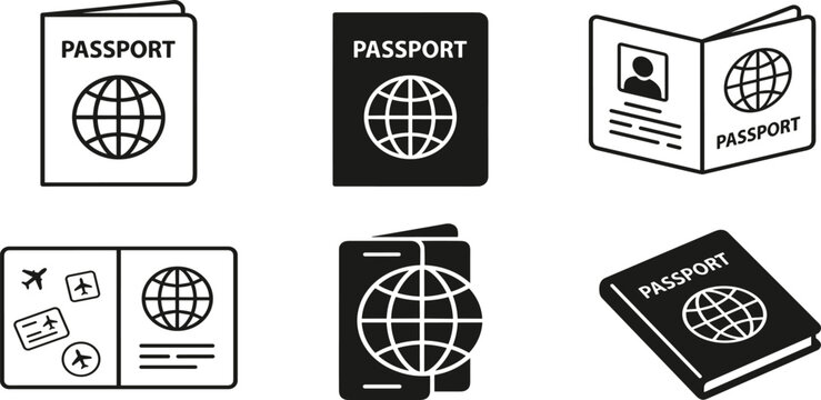 Diverse set of passport vector icons symbolizing international travel, global identity, and essential documentation concepts, suitable for digital applications and print media