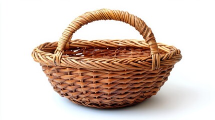 Obraz premium Wicker basket with one handle on a white background.
