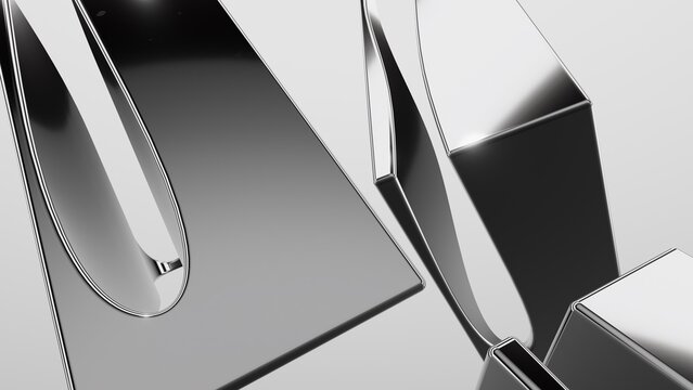 Abstract Metallic Shapes Background. 3d Wallpaper. Silver. Chrome.