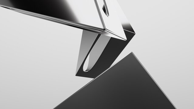 Abstract Metallic Shapes Background. 3d Wallpaper. Silver. Chrome.