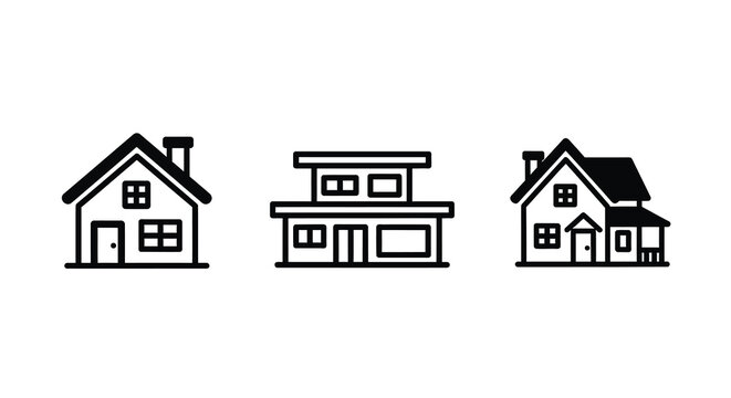 Three simple house outlines displayed in a minimalist style silhouette