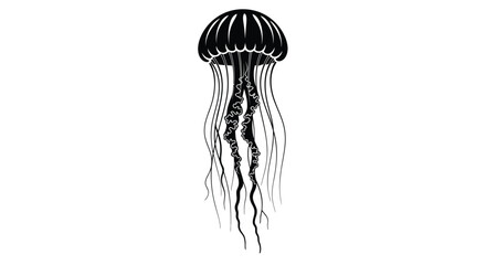 A striking black and white illustration of a jellyfish with flowing tentacles © Md Shifat