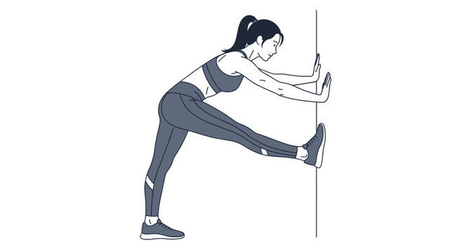 Woman performing a hamstring stretch against a wall for flexibility