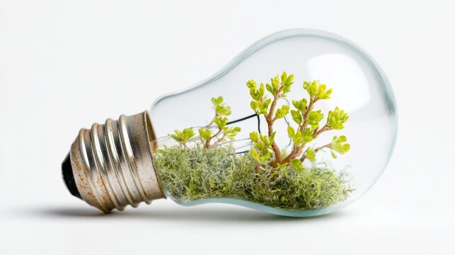 Tiny Plants Growing Inside a Light Bulb for Sustainable Living Concepts and Eco-Friendly Practices