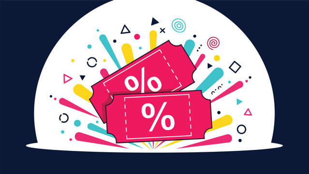 E-commerce marketing and promotional sale concept with pink discount coupons and colorful celebratory confetti explosion.