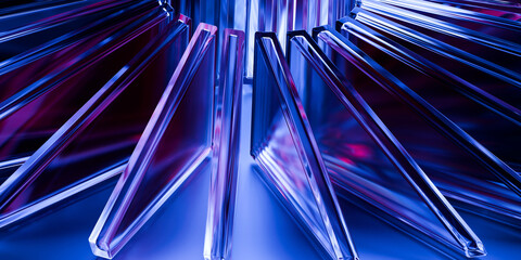 Cyber elements made of transparent glass and liquid acrylic purple blue glow on black backdrop cinematic tech background design cover art visuals 3d rendering © IM_VISUALS