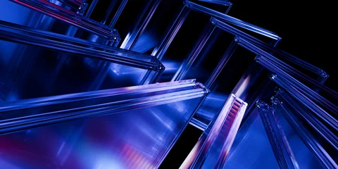Cyber elements made of transparent glass and liquid acrylic purple blue glow on black backdrop cinematic tech background design cover art visuals 3d rendering © IM_VISUALS