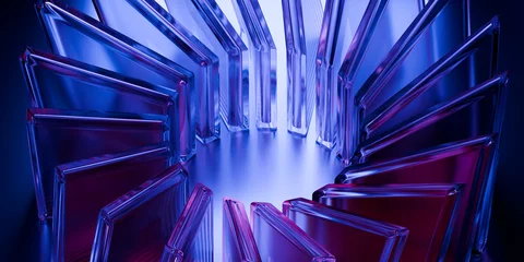 Cyber elements made of transparent glass and liquid acrylic purple blue glow on black backdrop cinematic tech background design cover art visuals 3d rendering © IM_VISUALS
