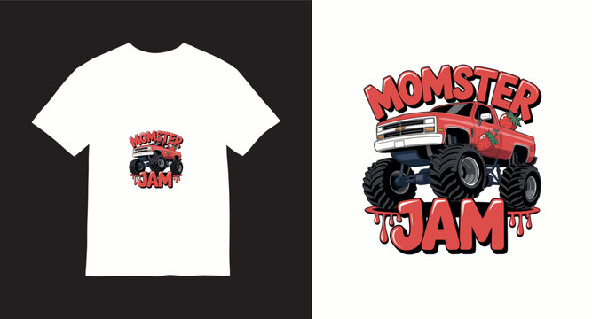 Momster jam monster truck with strawberry graphic for funny mothers day apparel design