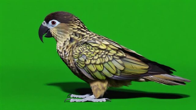 Nanday conure parrot, bird with green background, isolated, studio shot, detailed feathers, profile view