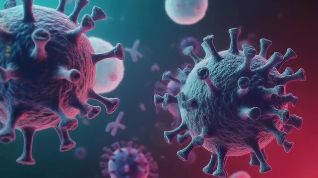 Animated virus particles floating3 d medical scientific animation