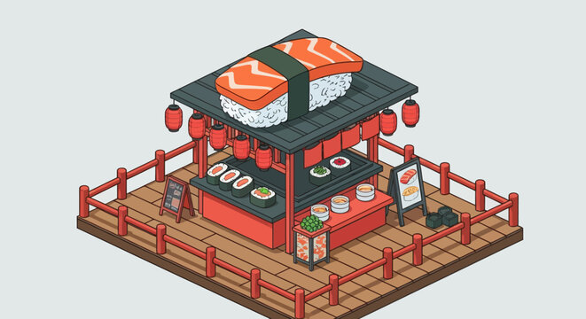Isometric Sushi Restaurant Exterior
