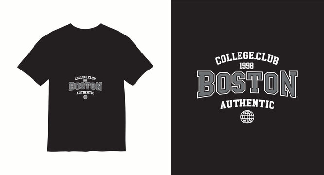 College boston authentic 1998 university style typography design with globe icon for apparel