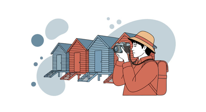 Minimalist Beach Huts with Copy Space Illustration