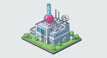 Obraz premium Modern Isometric Building with Magnifier